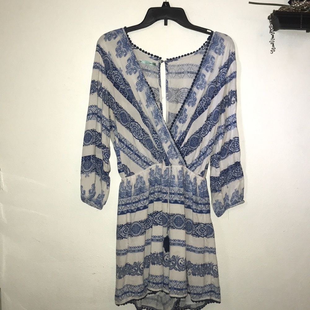 Blue and white printed romper